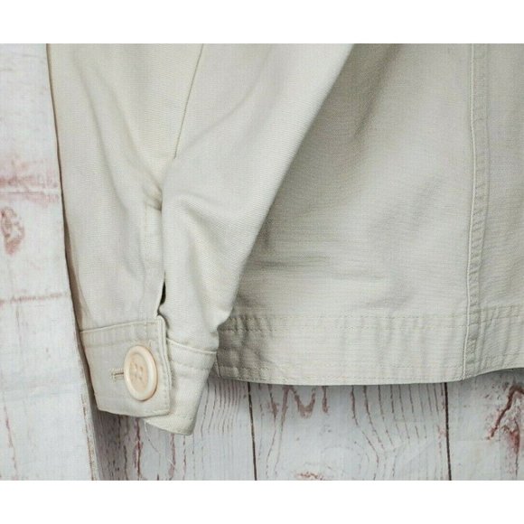 Izod Beige Khaki 5 Cargo Pocket Embroidered Button Up Women Medium Shirt Jacket  - Picture 8 of 12